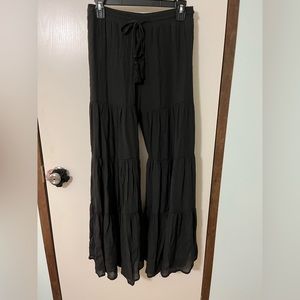 Black ruffle wide leg pants
